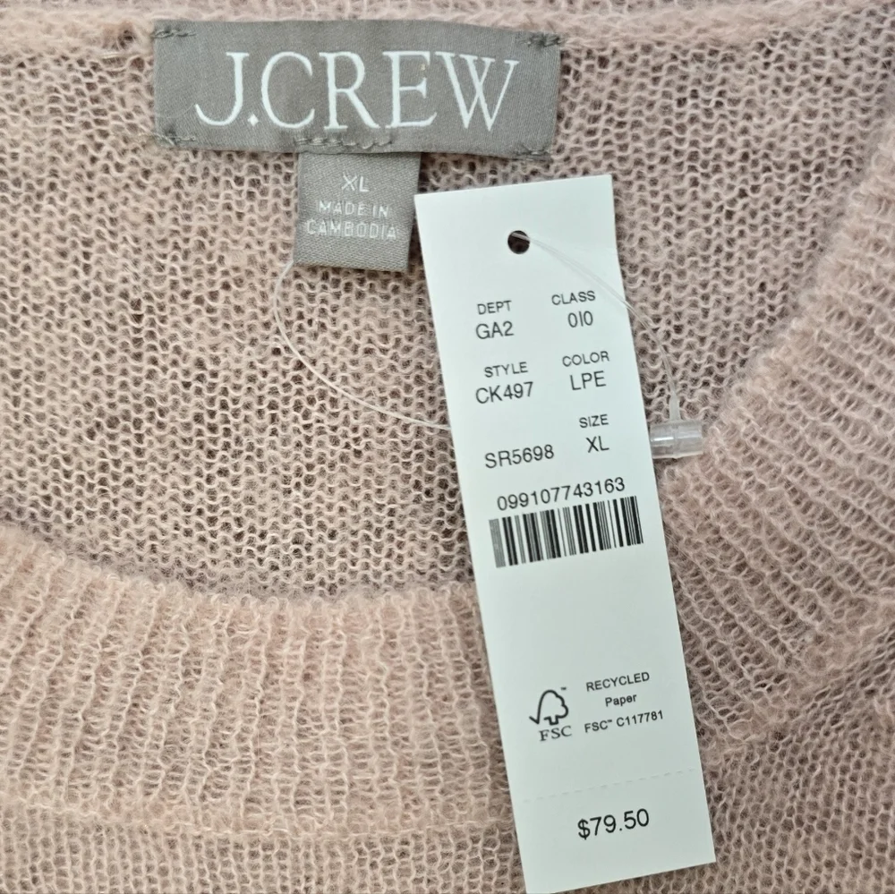 J. Crew Oversized Alpaca Blend Short Sleeve Sweater T-Shirt Peach Pink Sz. XL